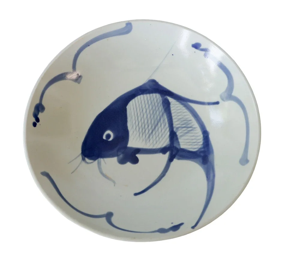 VTG Blue White Koi Fish Bowl 9
